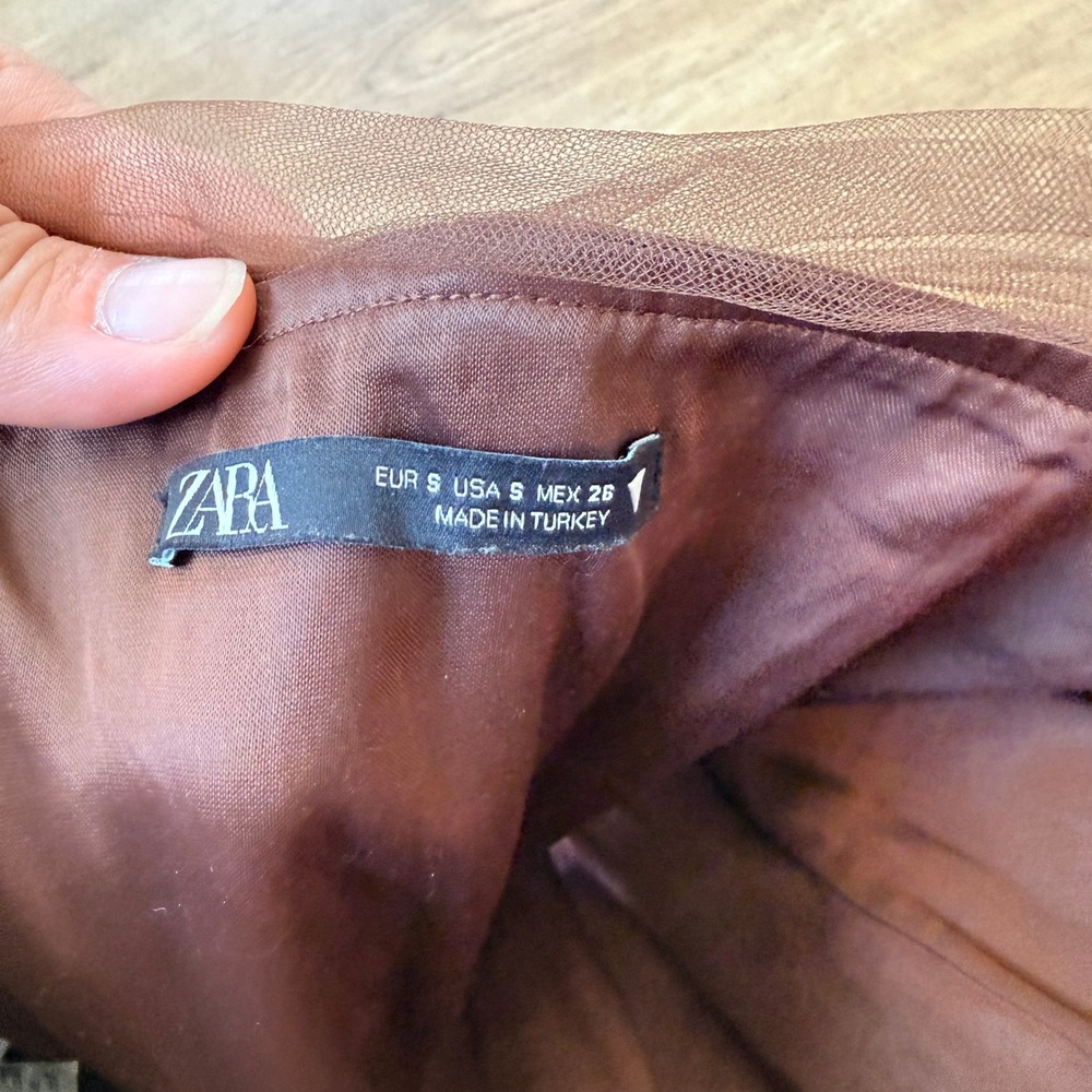 Zara Brown Tulle Mesh Corset Top Boning Side Zip Womens Size Small - Picture 4 of 5